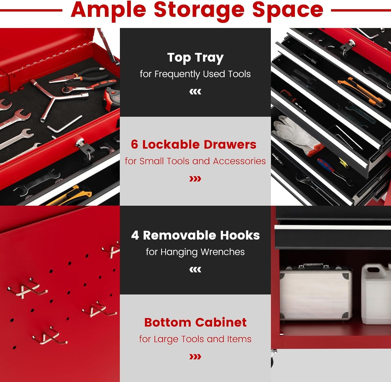 Tool Chest 6 Drawers Rolling Tool Cabinet W/ Detachable Top Toolbox Universal