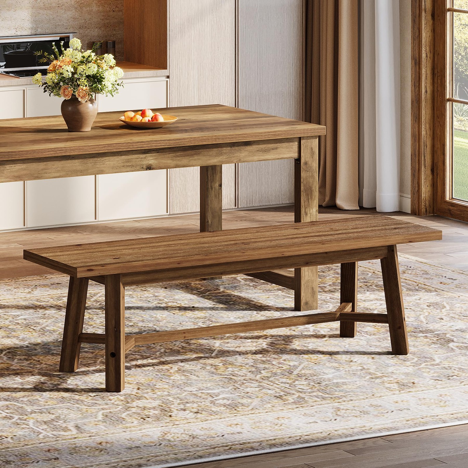 55" Solid Wood Farmhouse Bench Dark Brown