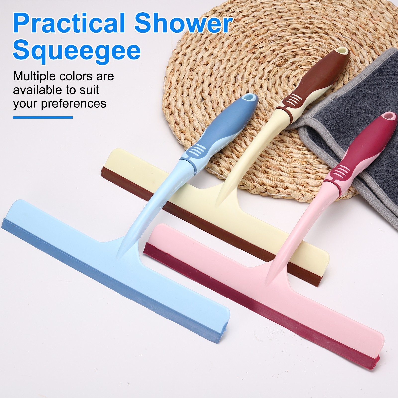 4 Pack 10 Inch Shower Squeegee for Glass Doors & Mirrors, Blue