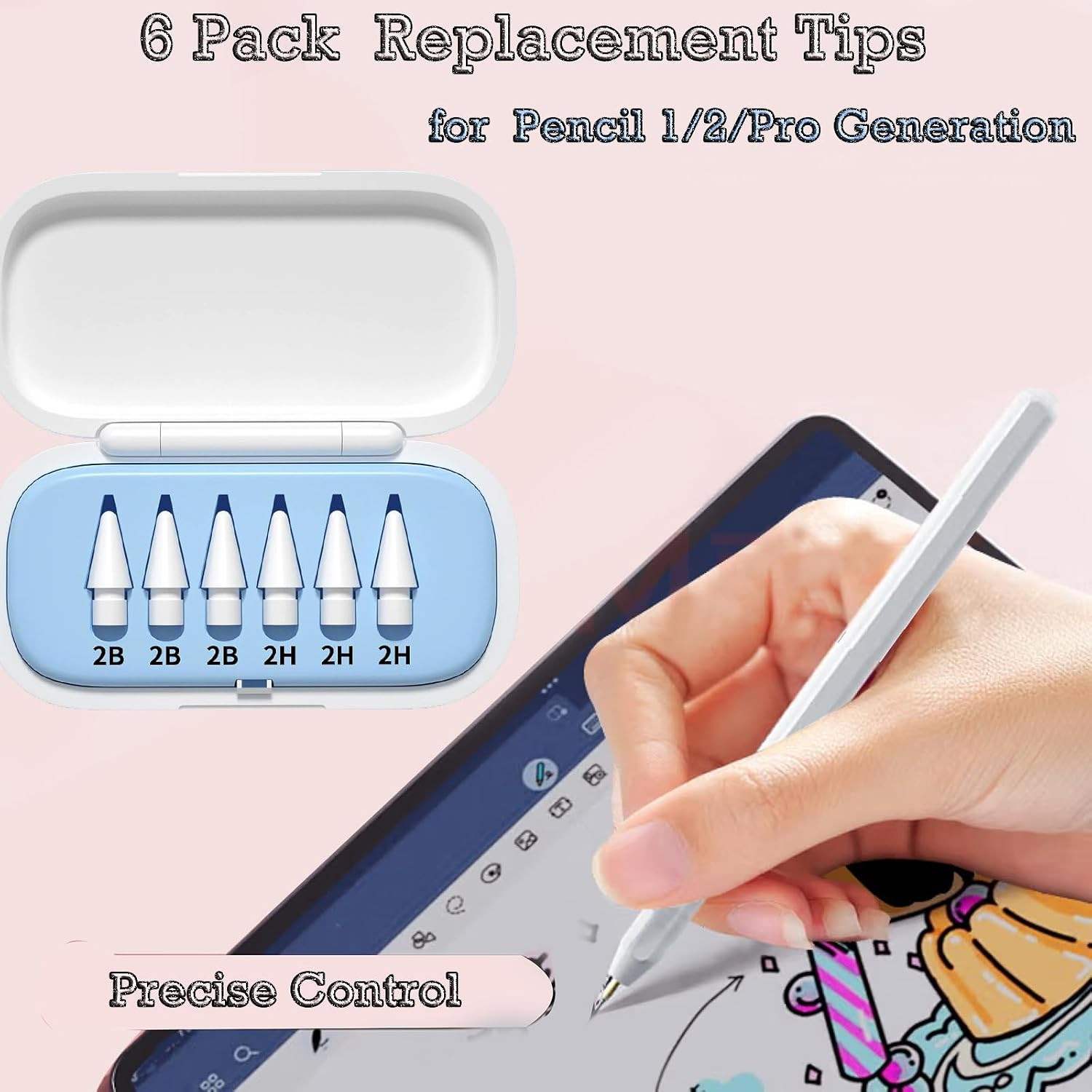6 Pack Replacement Pencil Tips with Case for Apple Ipad 2Nd / 1St Generation - P