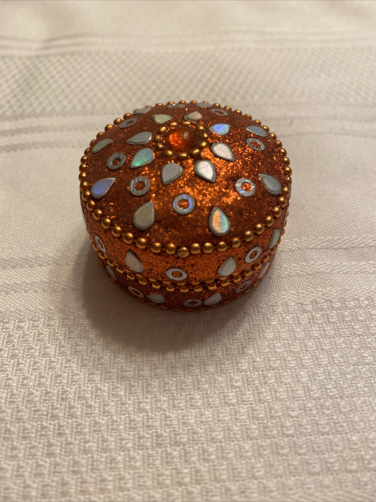 Orange Round Trinket Box Glitter Decorated
