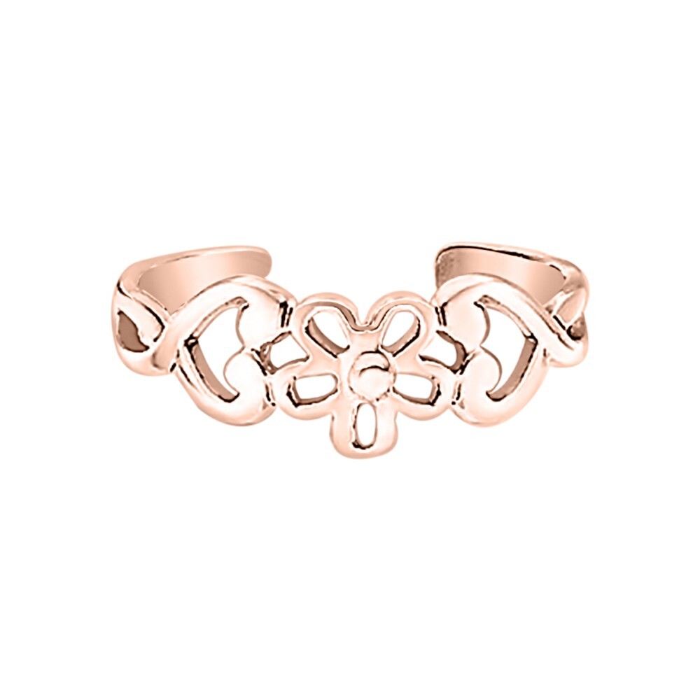 14K Rose Gold Plated Cut Out Adjustable Flower Heart Toe/Midi Rings