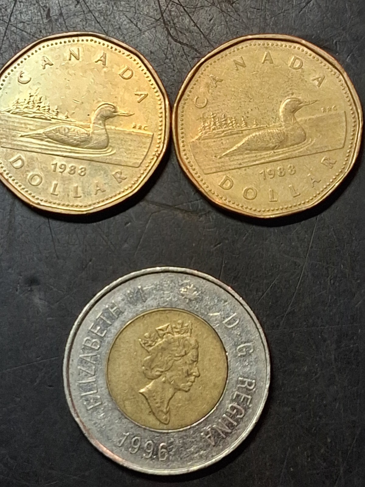 Vintage 1988 Canadian Loonies Plus One 1996 Toonie