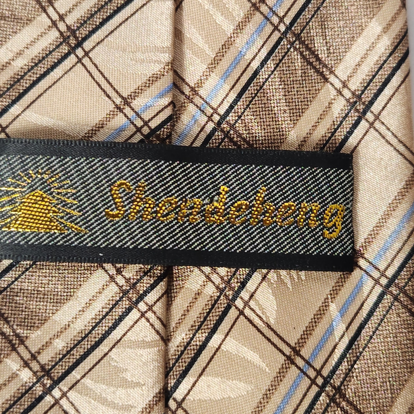 Shendeheng Shimmering Tan Striped Necktie 56x4 Handmade 100% Polyester EUC
