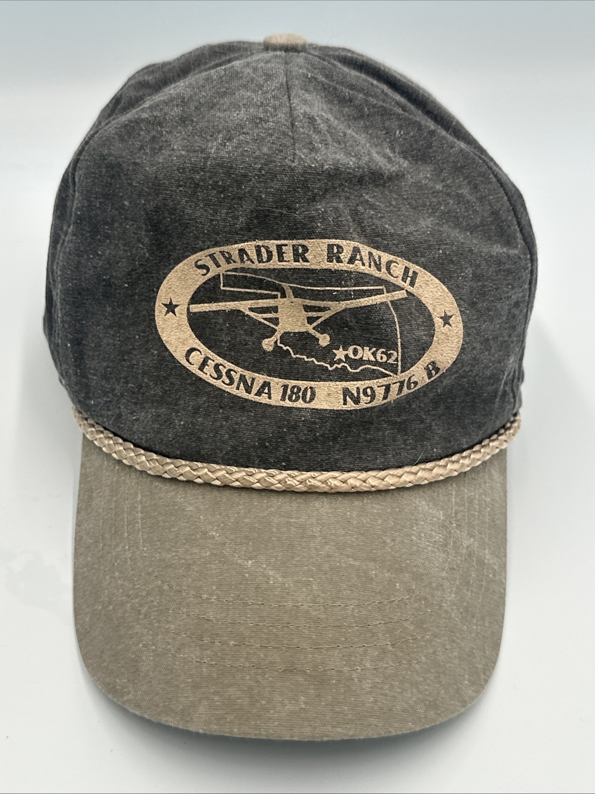 CESSNA 180 Aircraft Hat Cap Strapback Gray Strader Ranch Ok62 N9776 B