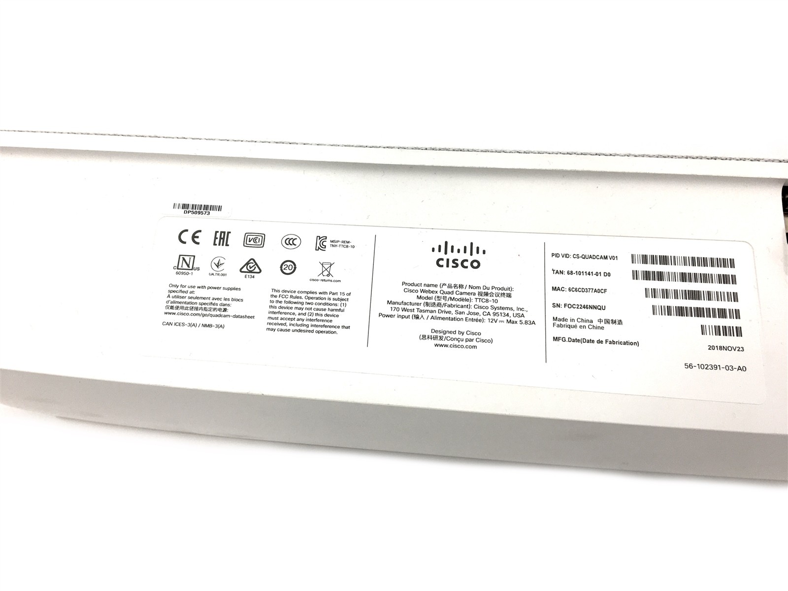 Cisco Webex Codec Plus TTC7-25, TTC8-10 Camera, TTC5-09 Panel & TTC5-06 Mic x2