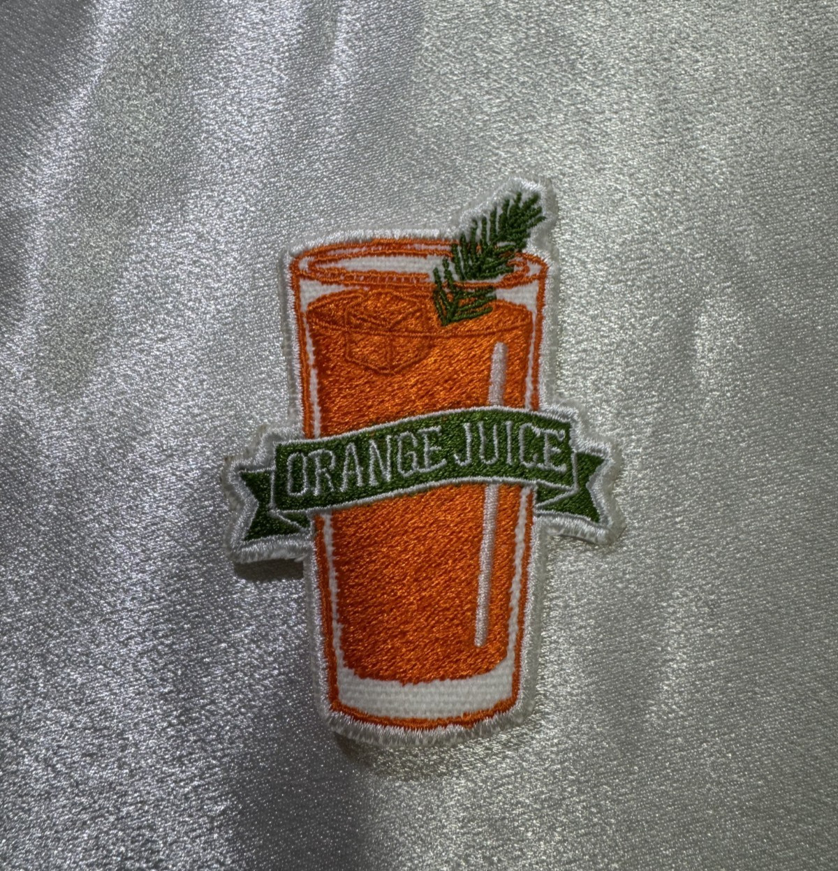 Orange Juice Vintage Glass Pine Garnish Iron On Embroidered Patch Folk Brunch