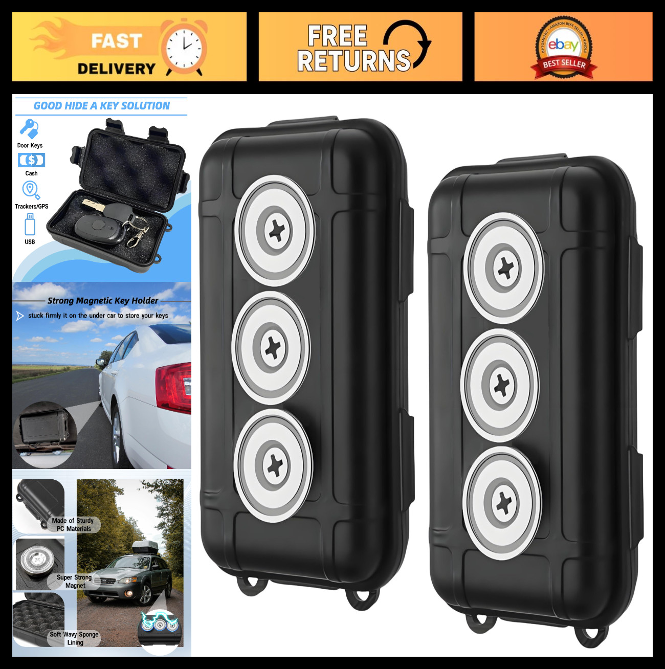 2 Pcs Magnetic Key Holders for Car - Waterproof Key Storage Box, Indoor/Outdoor