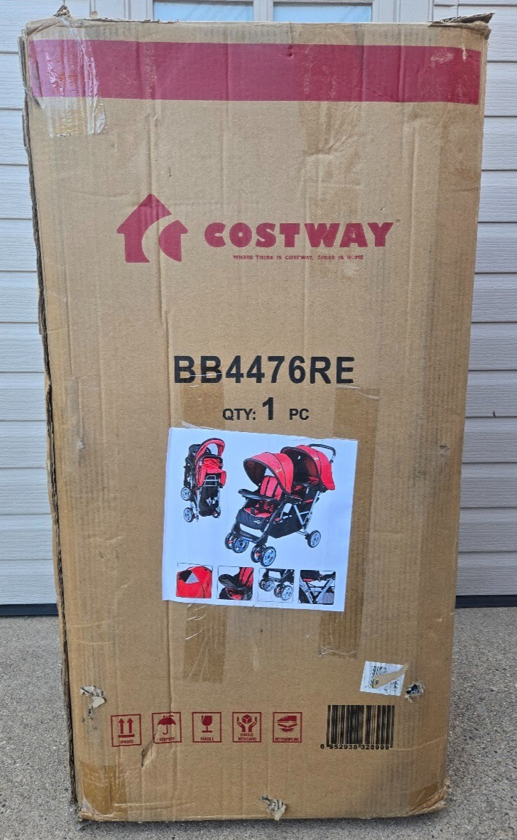 Costway Foldable Twin Baby Double Stroller Lightweight Travel Pushchair RedBlack