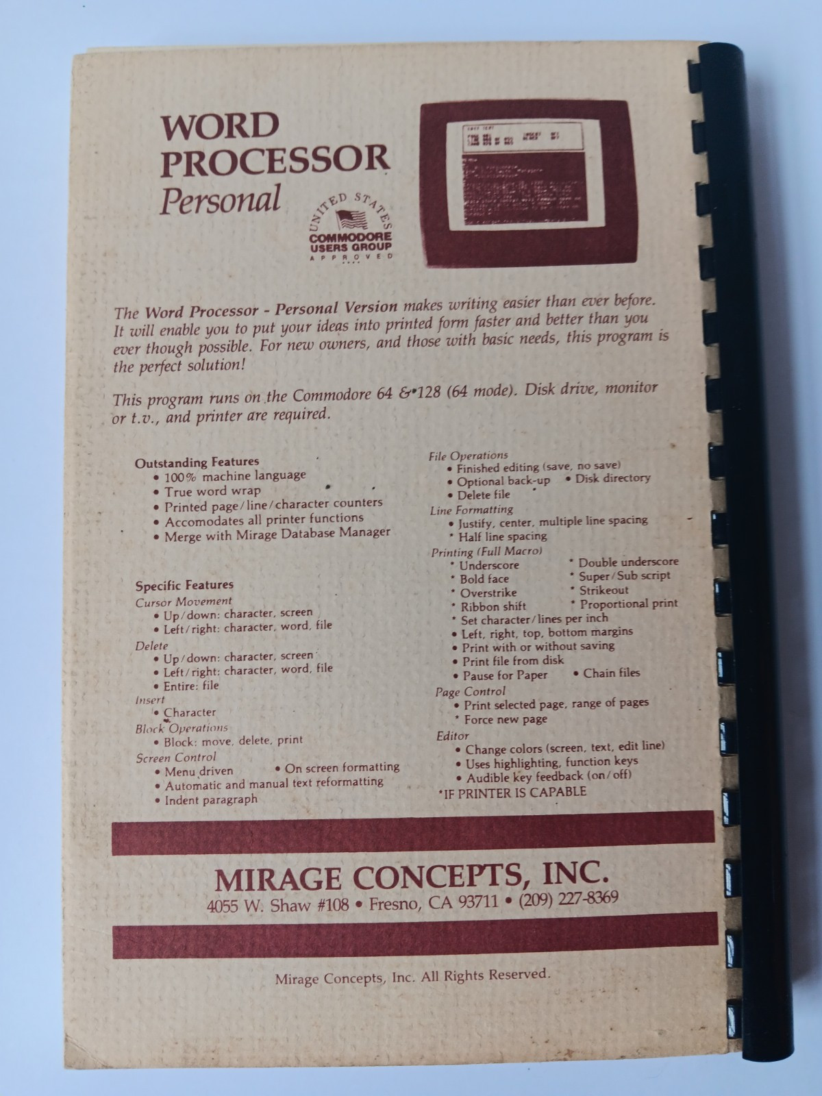 Commodore 64/128 Word Processor Personal Users Manual