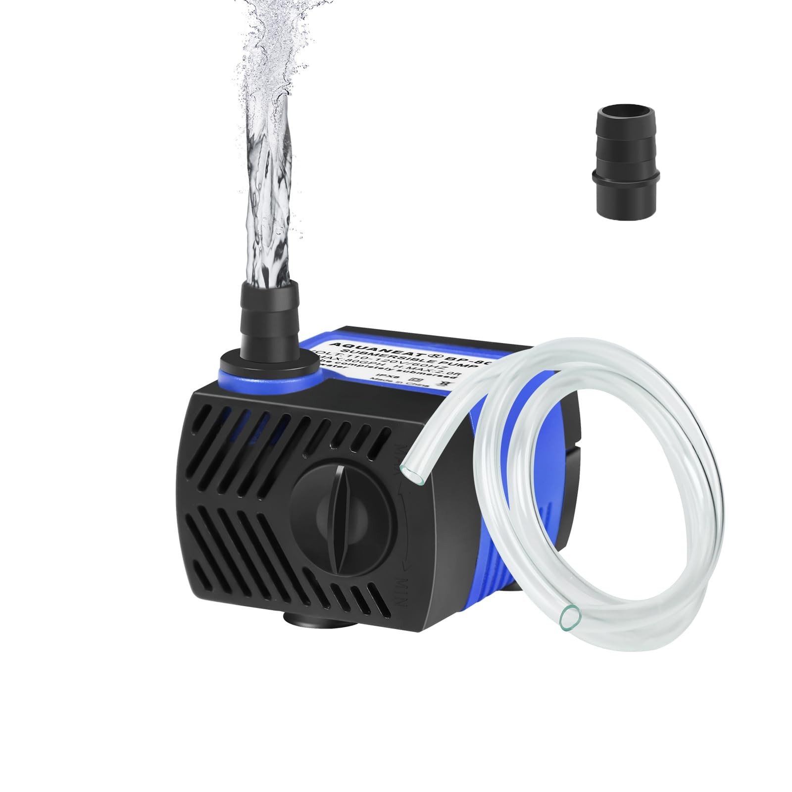 AQUANEAT Small Fountain Pump, 80 GPH Mini Submersible 80 GPH, Blue and Black