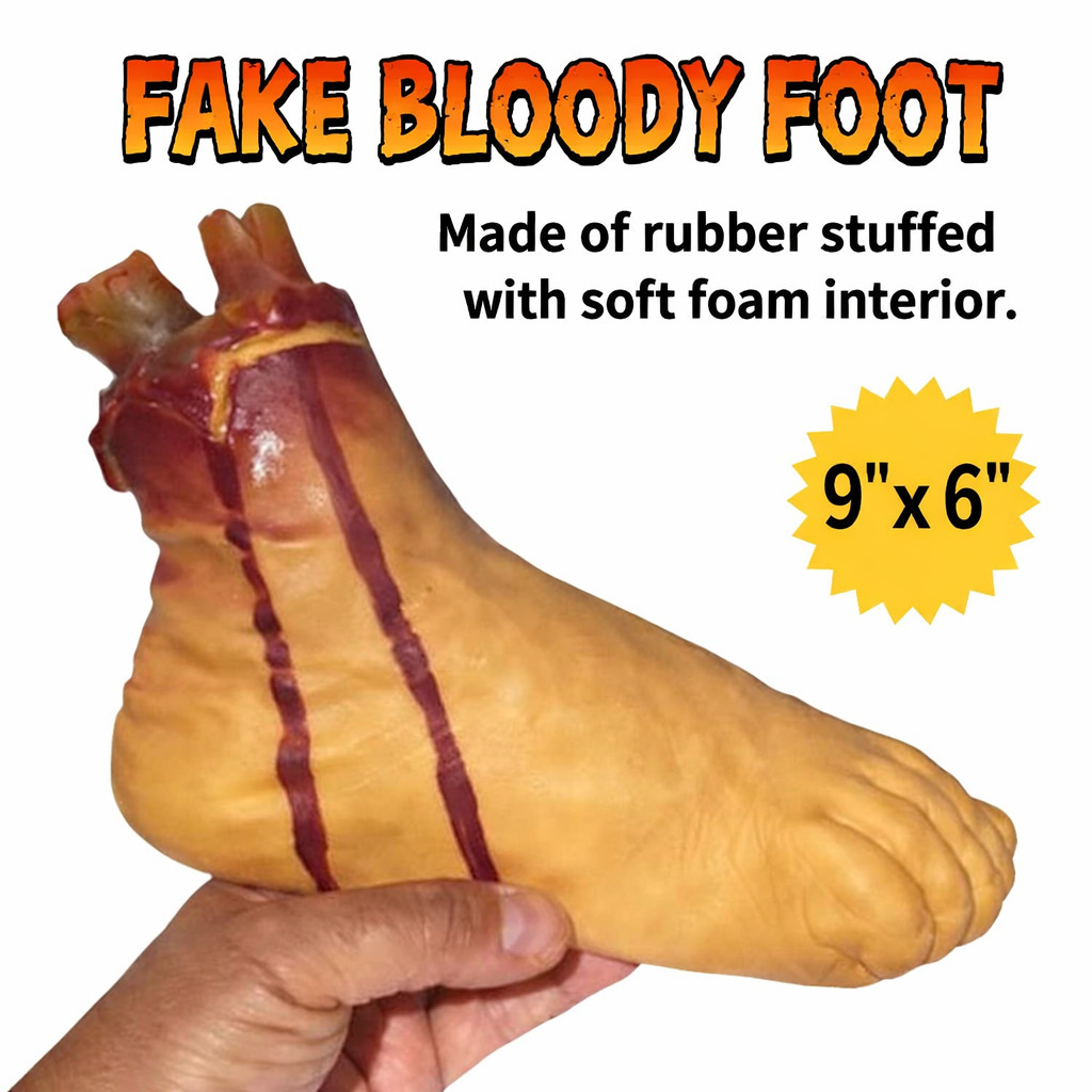 GORY BLOODY FOOT Rubber Halloween Cut Off Stump Prop Fake Body Part Joke Prank