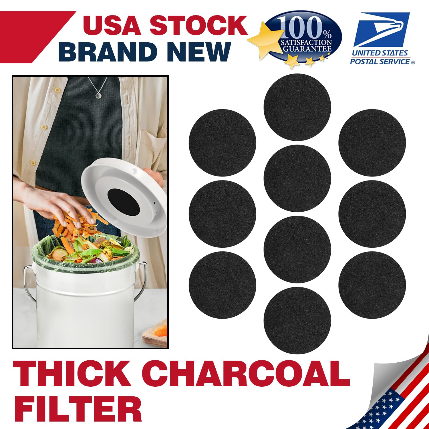 10 Pieces 6.7inch Round Activated Carbon Compost Bin Filters Extra Thick Indoor