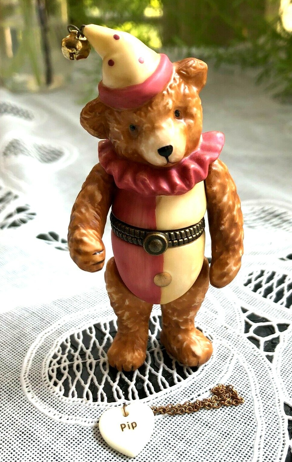 MIDWEST PHB - PORCELAIN HINGED BOX - BEARY BEST BEARS - CLOWN TEDDY BEAR (PIP)