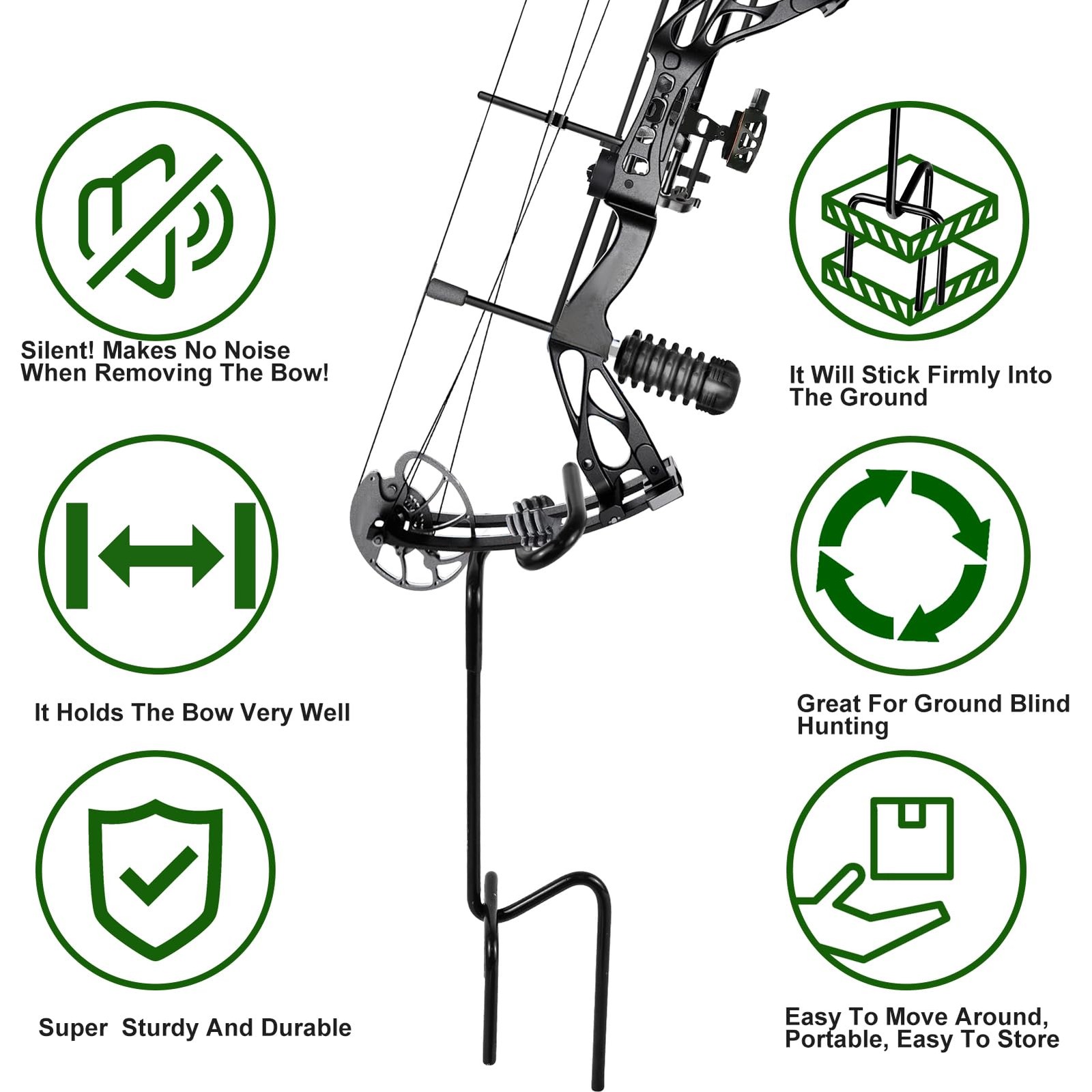 Ground Blind Bow Holder with Rubber Coated, Rustproof Hunting Compound Bow Holde