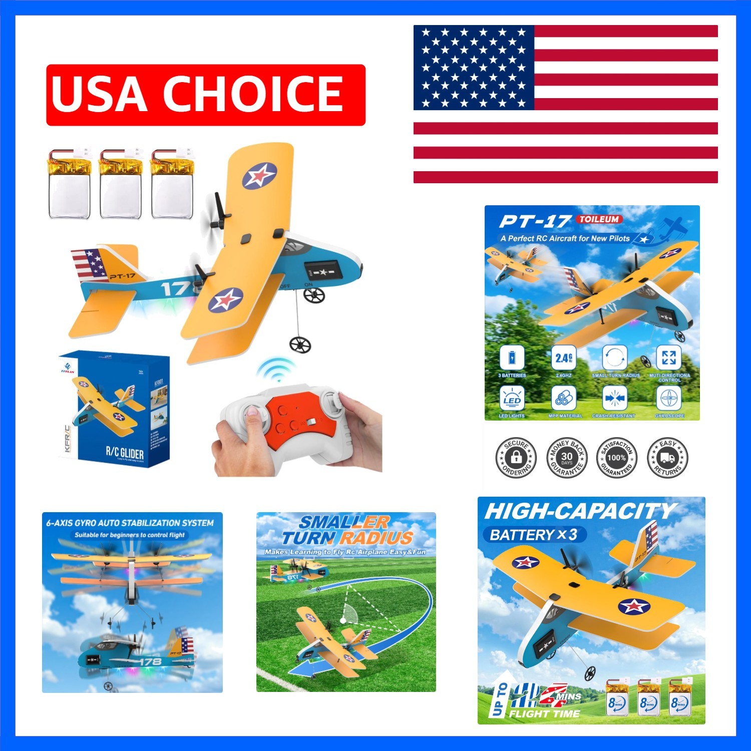 RC Plane, 2.4Ghz Remote Control Airplane with 3 Batteries & 6-axis Gyro Stabi...