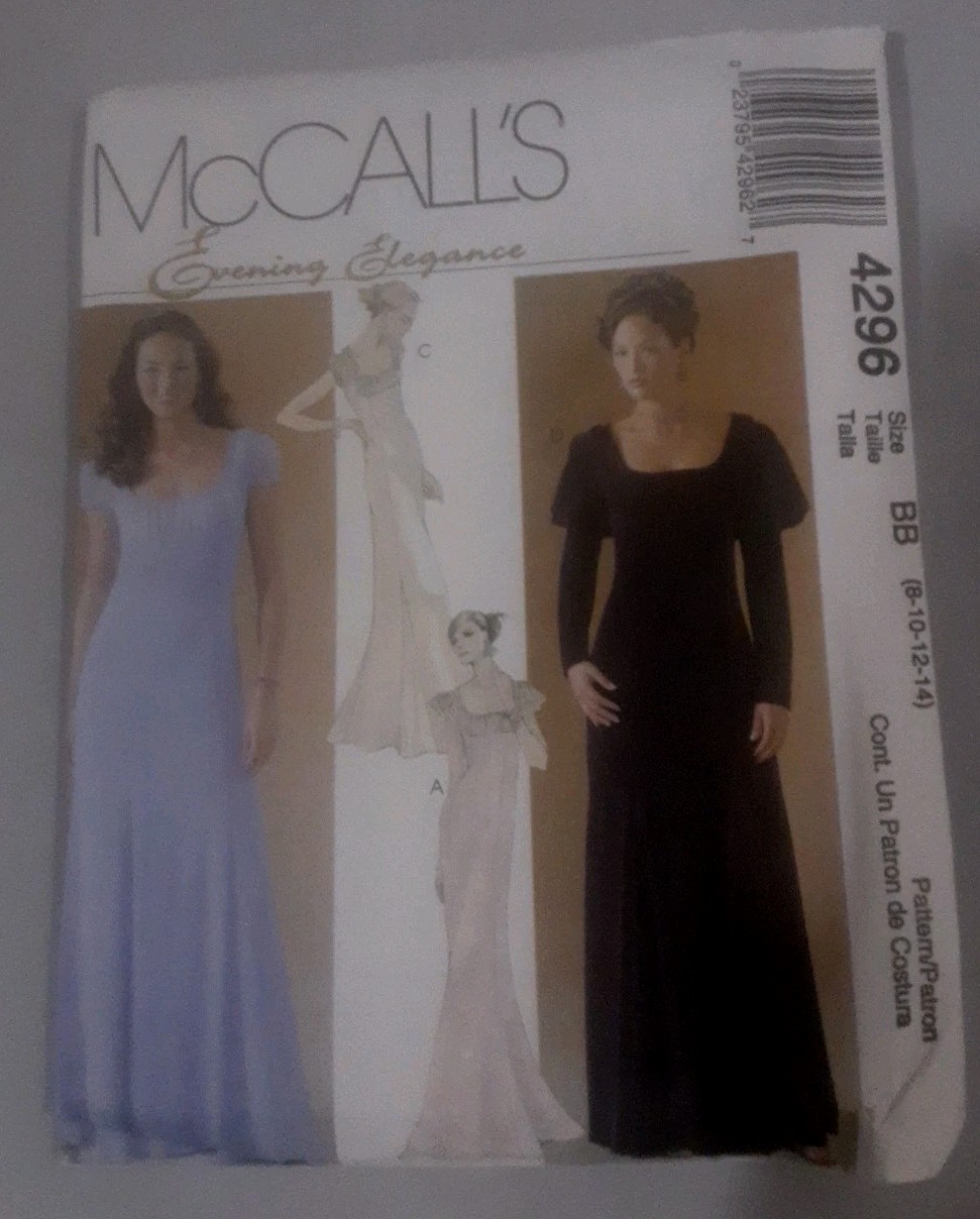 McCalls 4296 Dress Sewing Pattern Sizes BB 8-10-12-14 Evening Elegance UNCUT