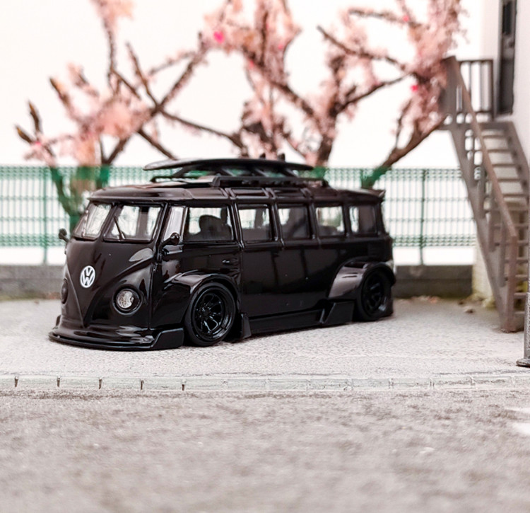 LF 1/64 Scale VW T1 Van Camper RWB Kombi Sports Black Diecast Alloy Model Car