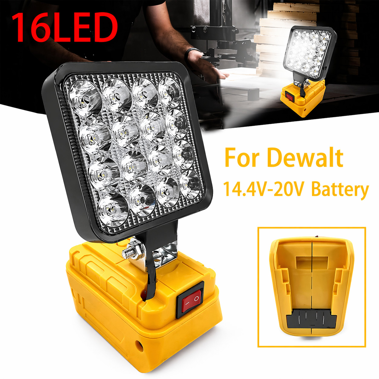 LED 54W 3000LM Flashlight Work Light Powered For DeWalt 20V Li-ion Battery