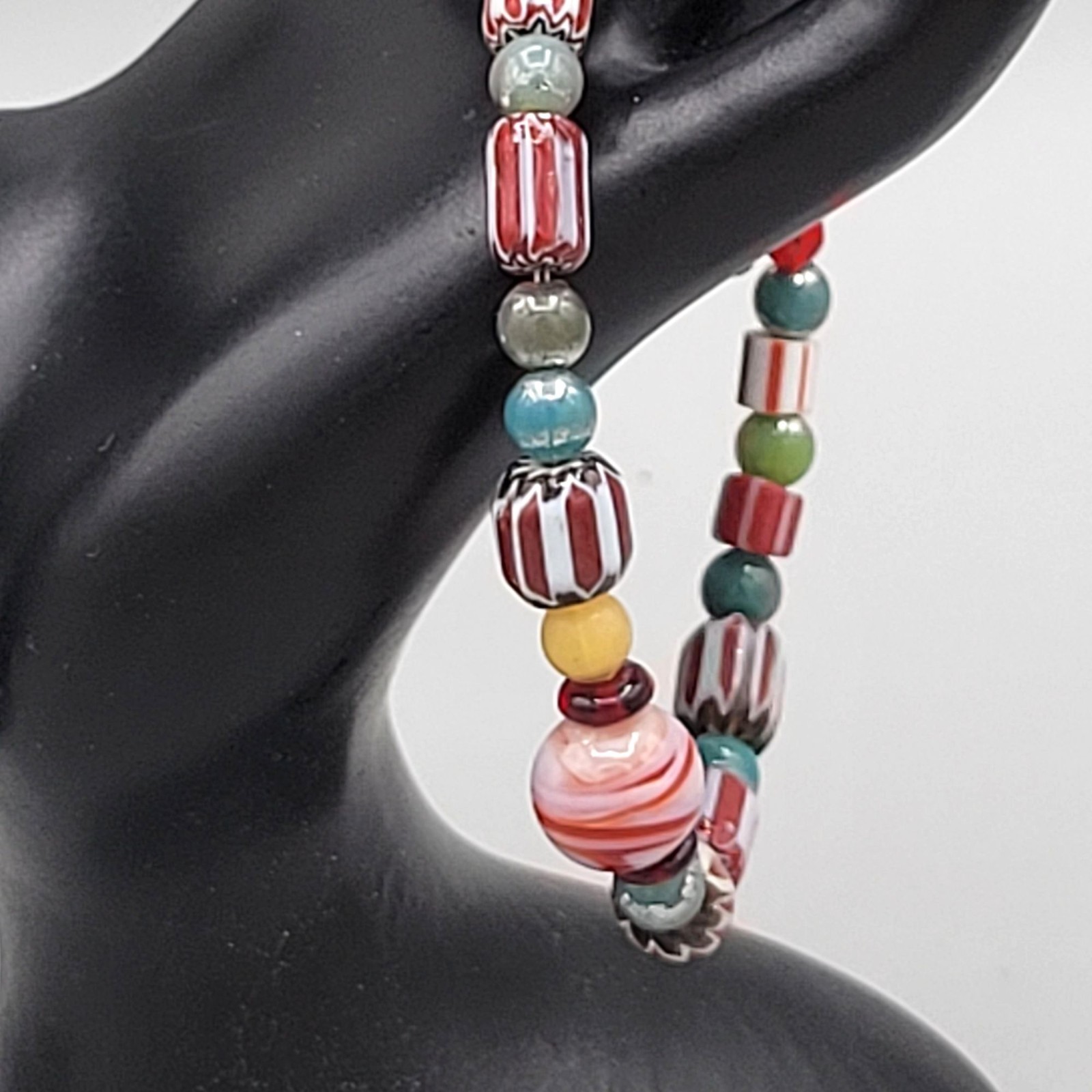 Chevron Glass Beaded Bracelet Hand Crafted Multicolor Toggle Close