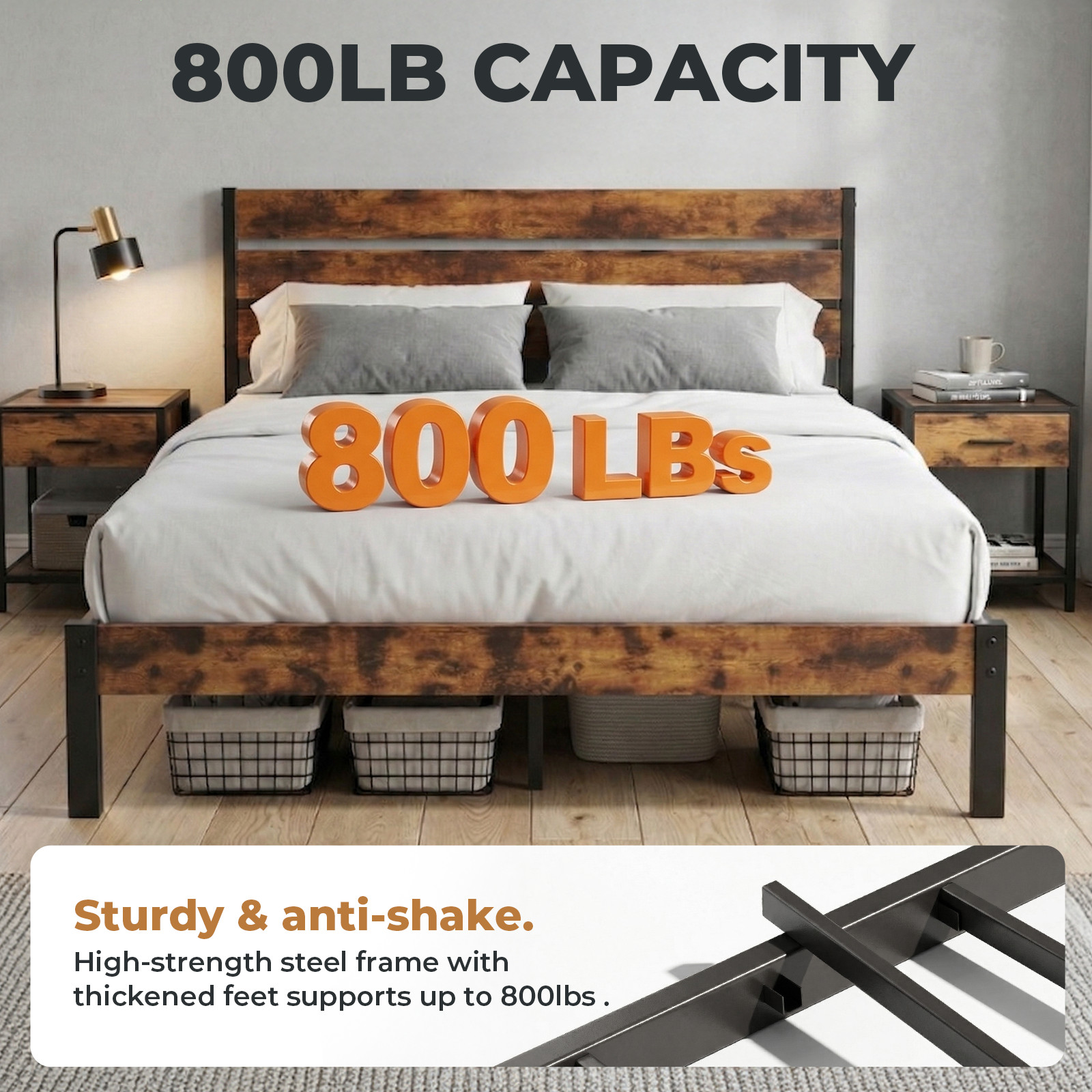 Metal Platform Bed Frame with Headboard & Footboard - No Box Spring Needed