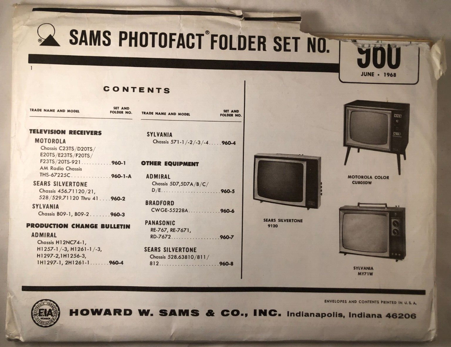 SAMS PHOTOFACT FOLDER SET NO. 960, 1968, SCHEMATICS & SERVICE MANUALS