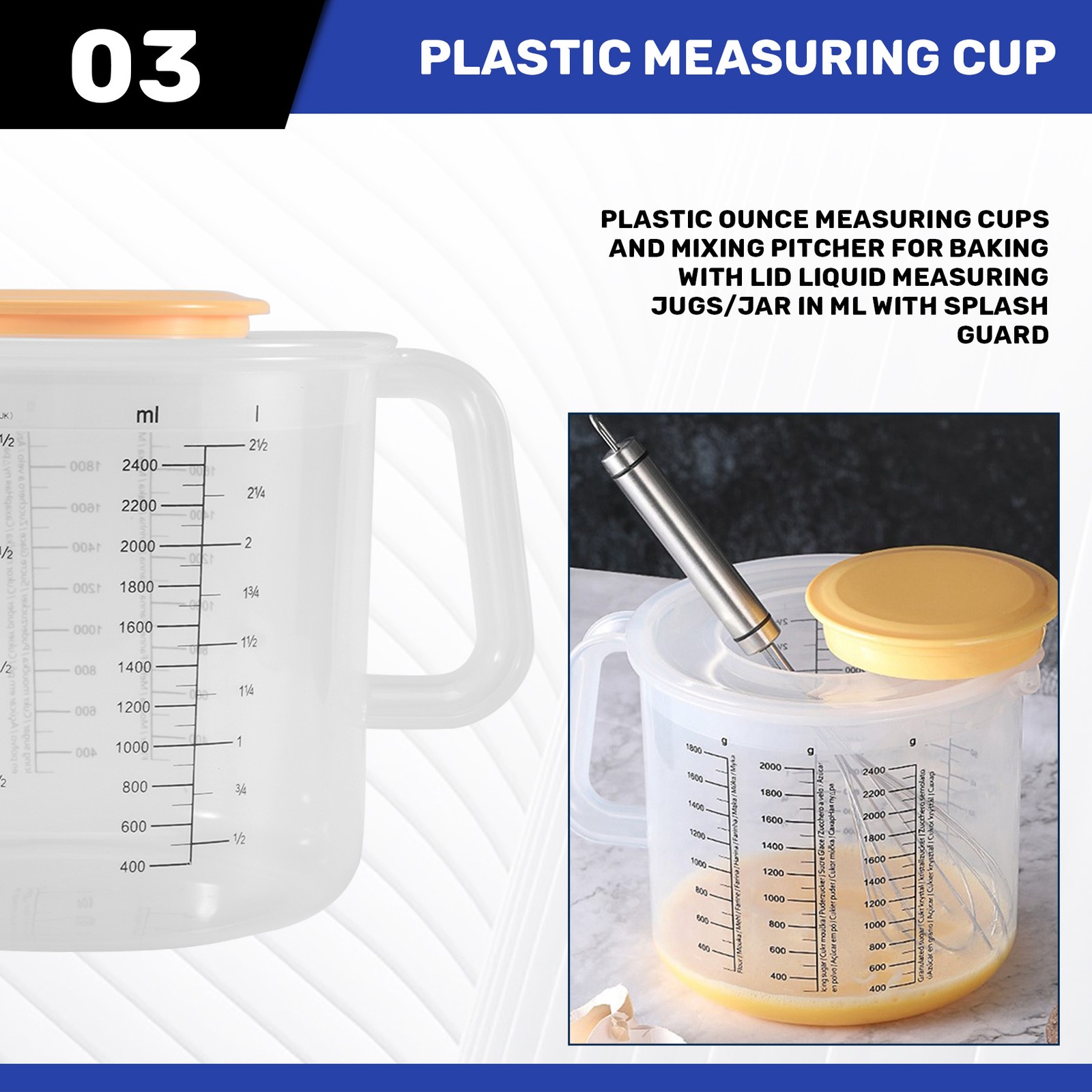 Plastic Ounce Measuring Cups and Mixing Pitcher for Baking with Lid Liquid5917