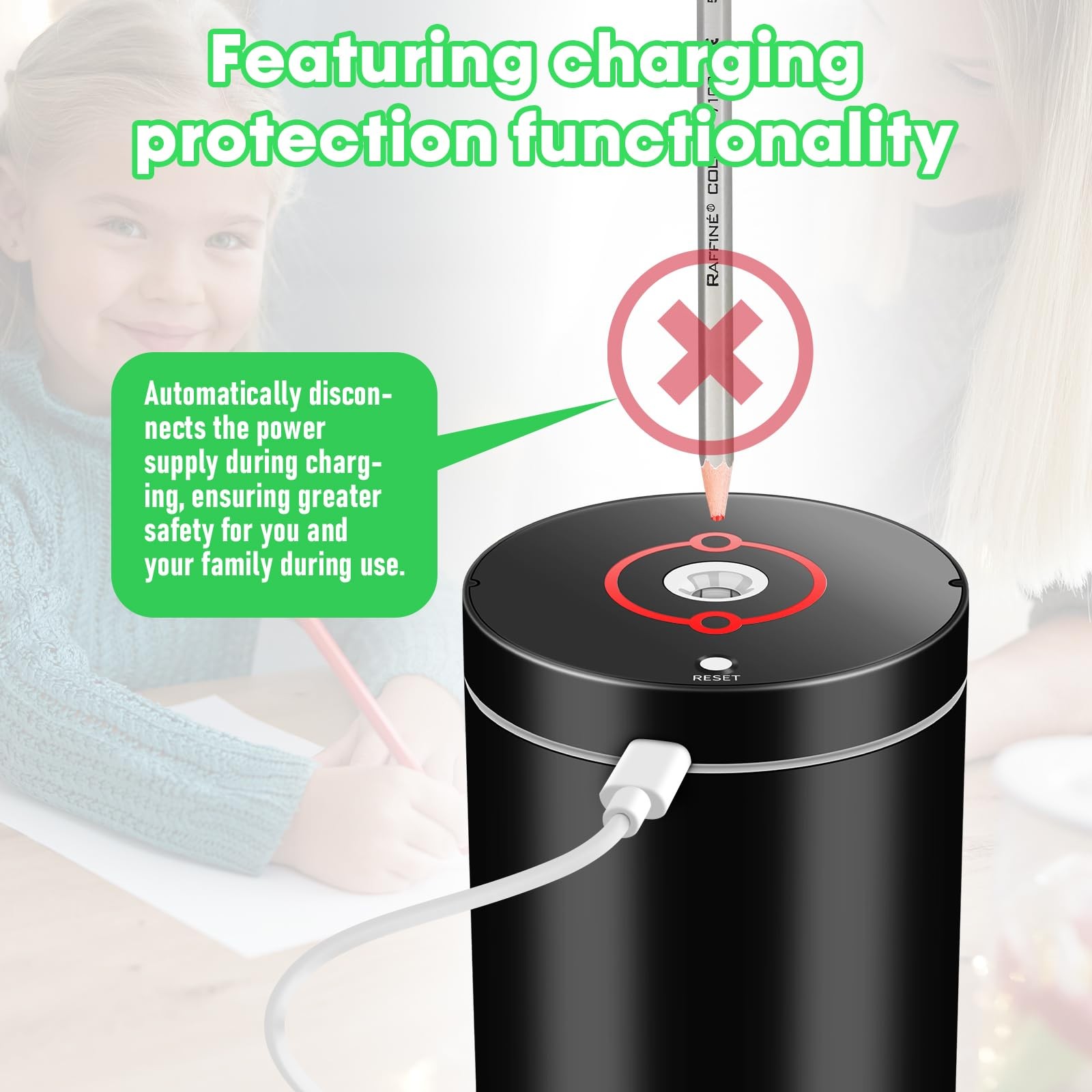 Fully Automatic Electric Pencil Sharpener,Rechargeable Smart Black