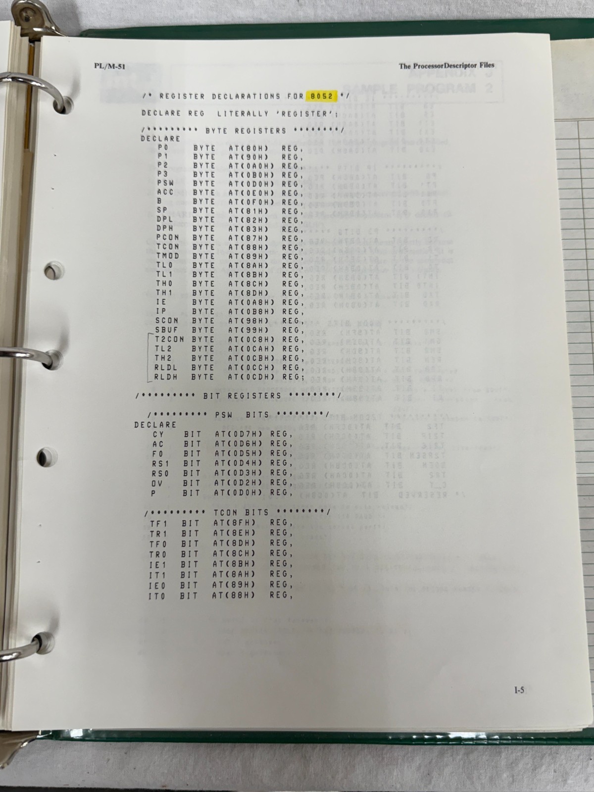 Intel 1983 PL/M-51 Users Guide w/ Binder and PL/M-51 Pocket Reference Card