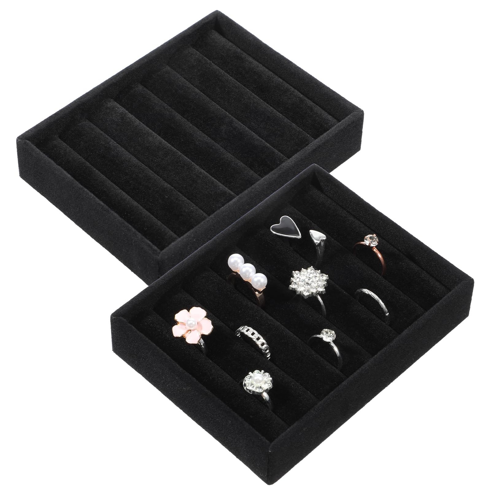 Xyembu 2 PCS Black Velvet Stackable Ring Organizer Tray, Earrings