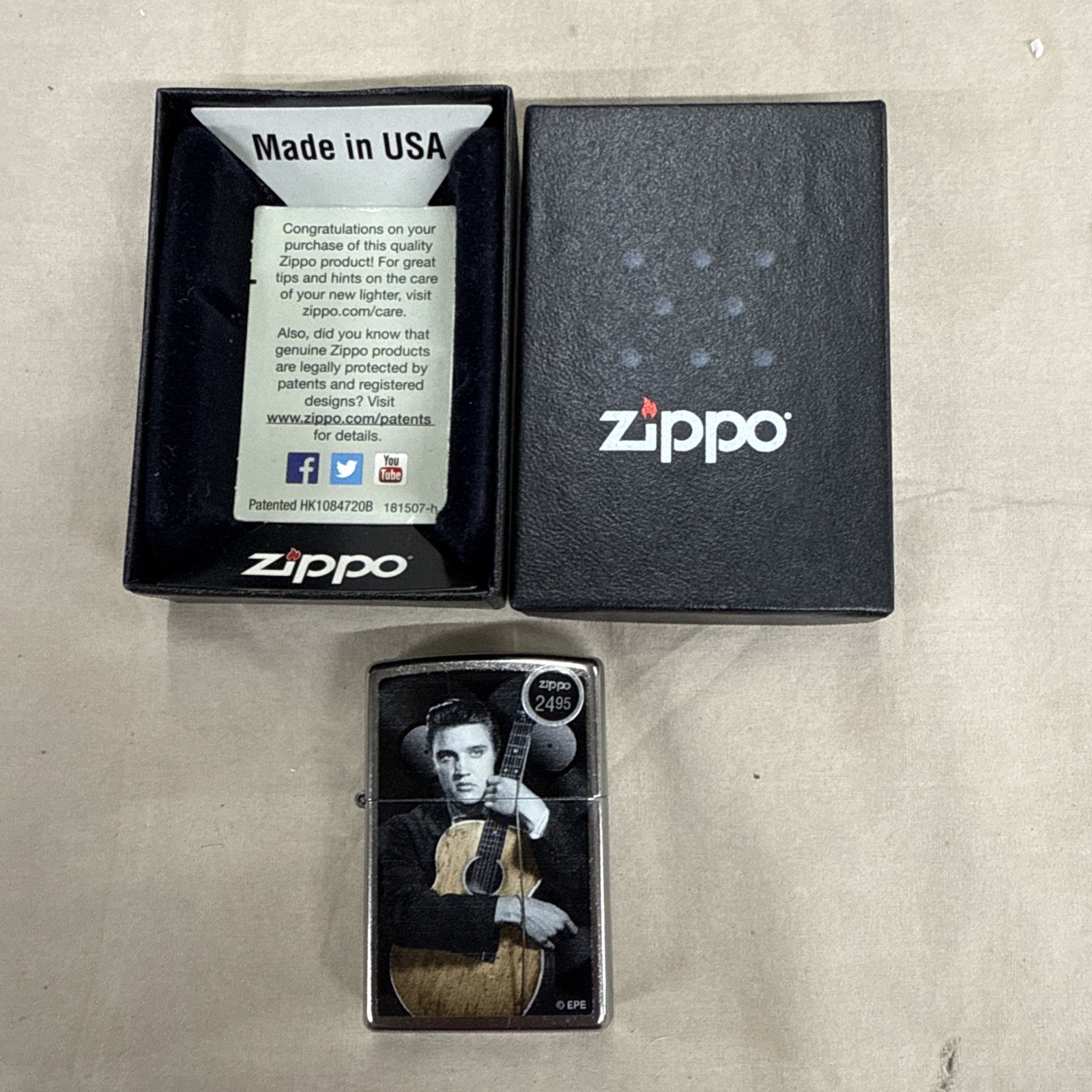 ELVIS PRESLEY WITH GUITAR Street Chrome ZIPPO LIGHTER MINT IN BOX 28431