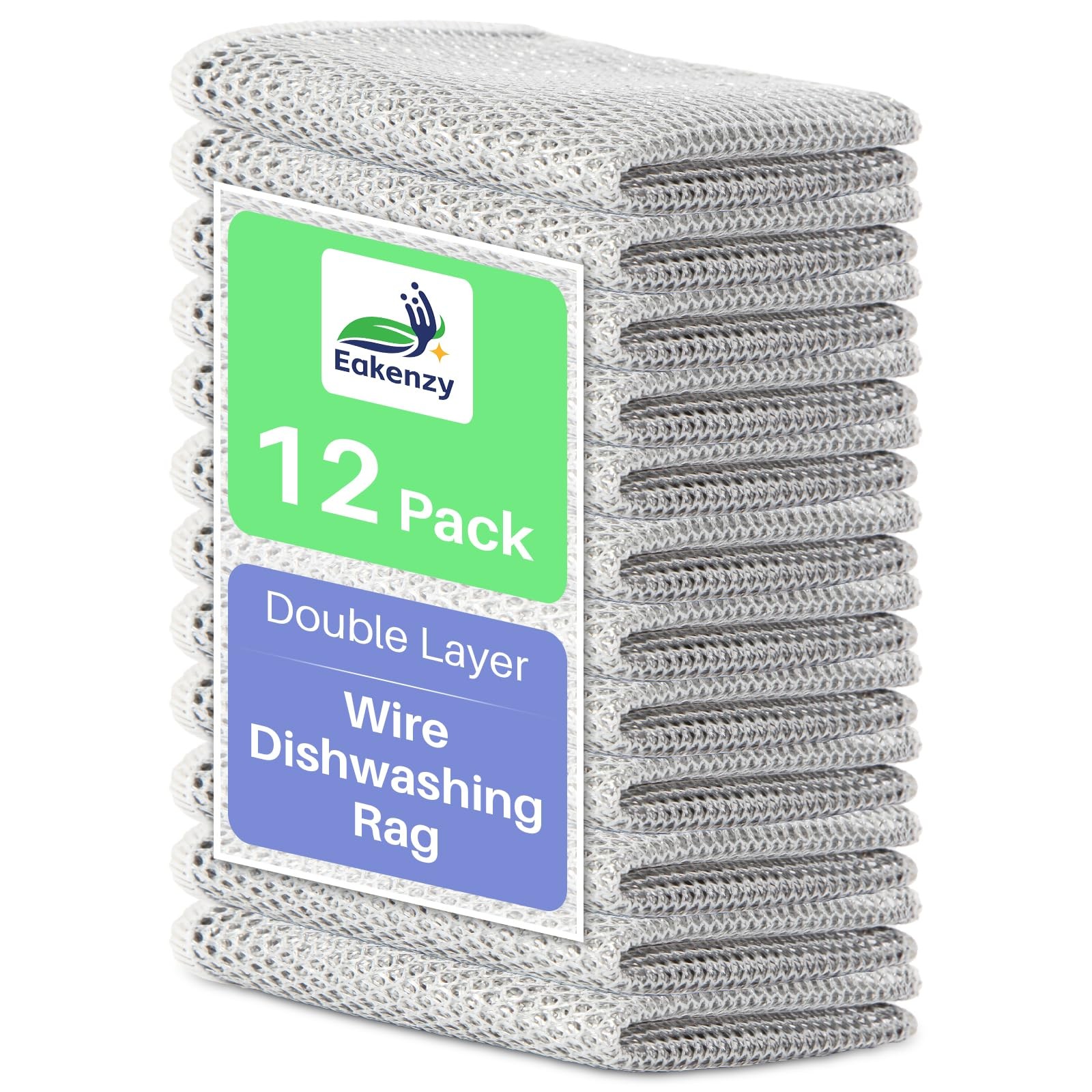 12 Pack Multipurpose Wire Dishwashing Rag for Wet and Dry, Double Layer