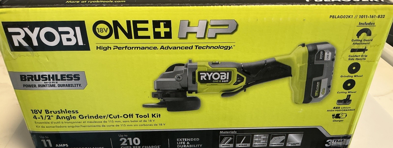 RYOBI 18V PBLAG02K1 4-1/2" Angle Grinder w/4.0ah HP Battery + Charger NEW SEALED