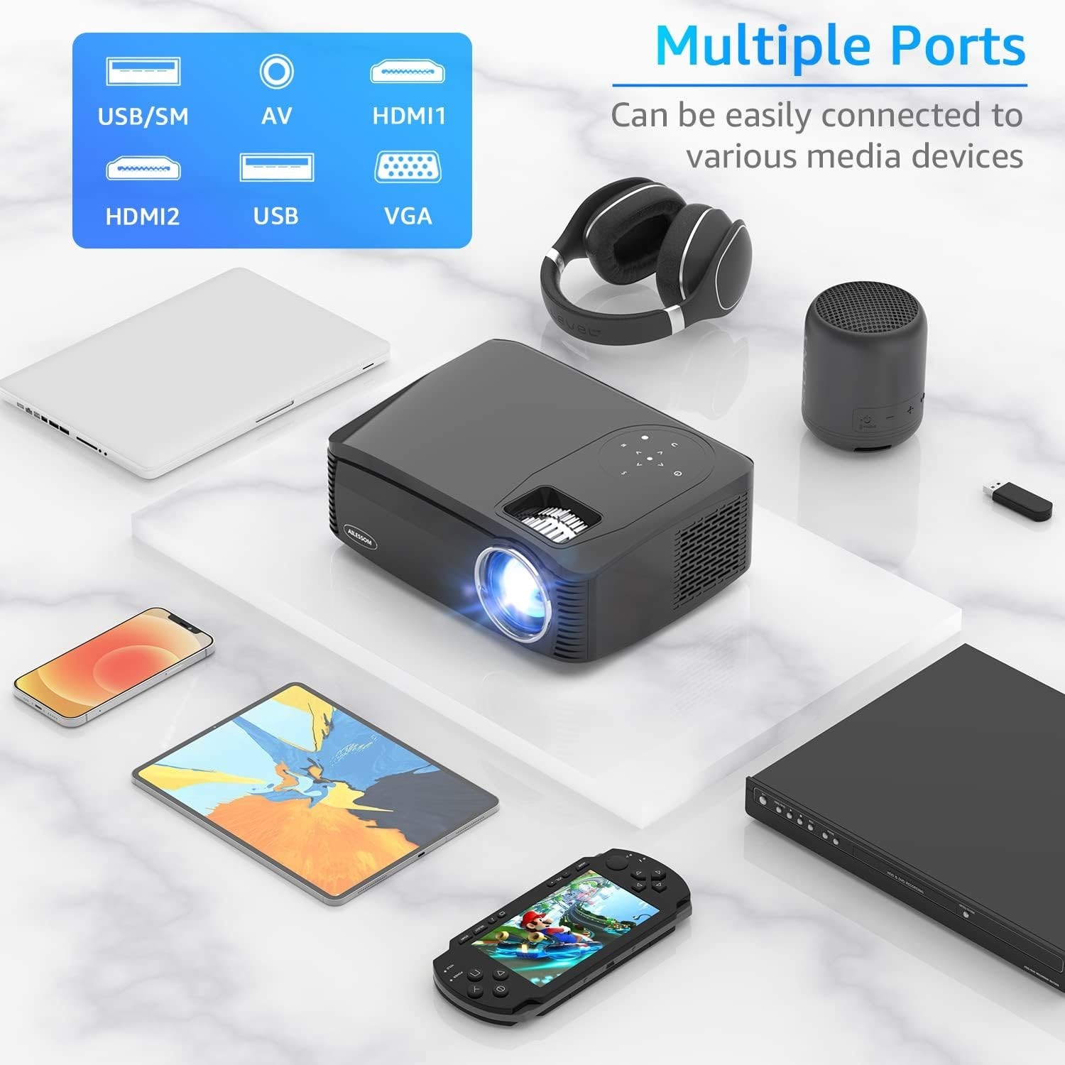 Native 1080P 5G WiFi Bluetooth Projector, 2000LM Up To 450" Display Support 4K
