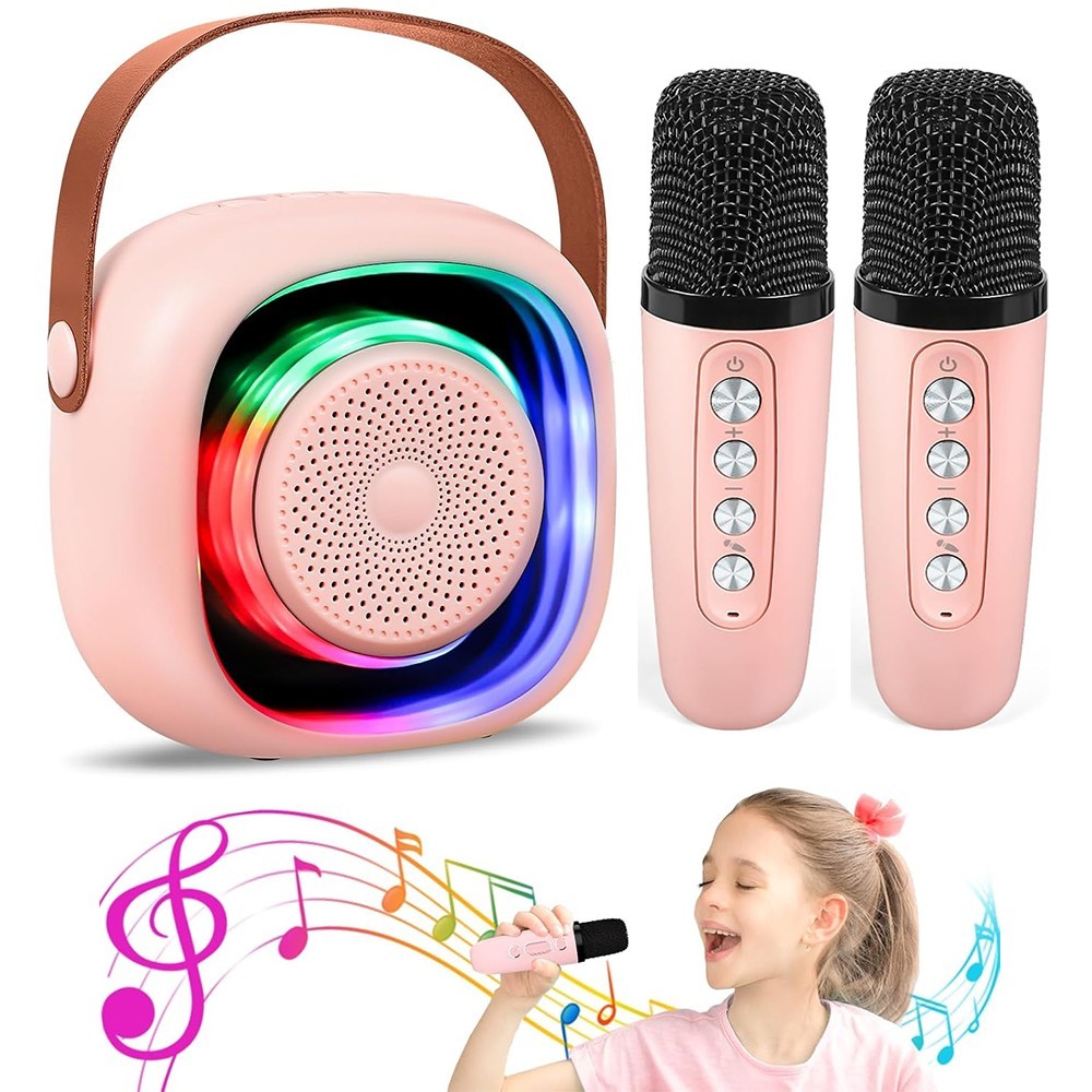 Wireless Mini Karaoke Machine with 2 Microphones Bluetooth Speaker Kid Adult.