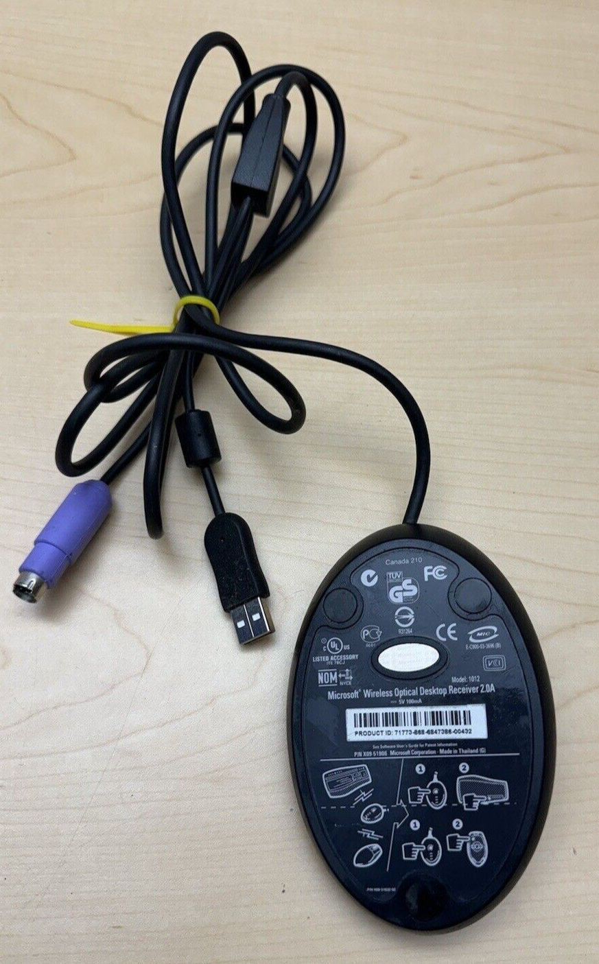 MICROSOFT X09-51906 Wireless Optical Desktop RECEIVER 2.0A Model 1012 Working!