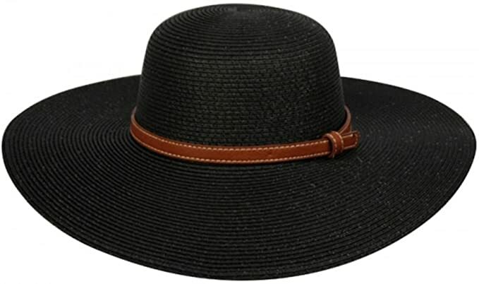 Women's Natural Straw Paper Hat Leather Belt SPF50 Beach Adjustable Packable