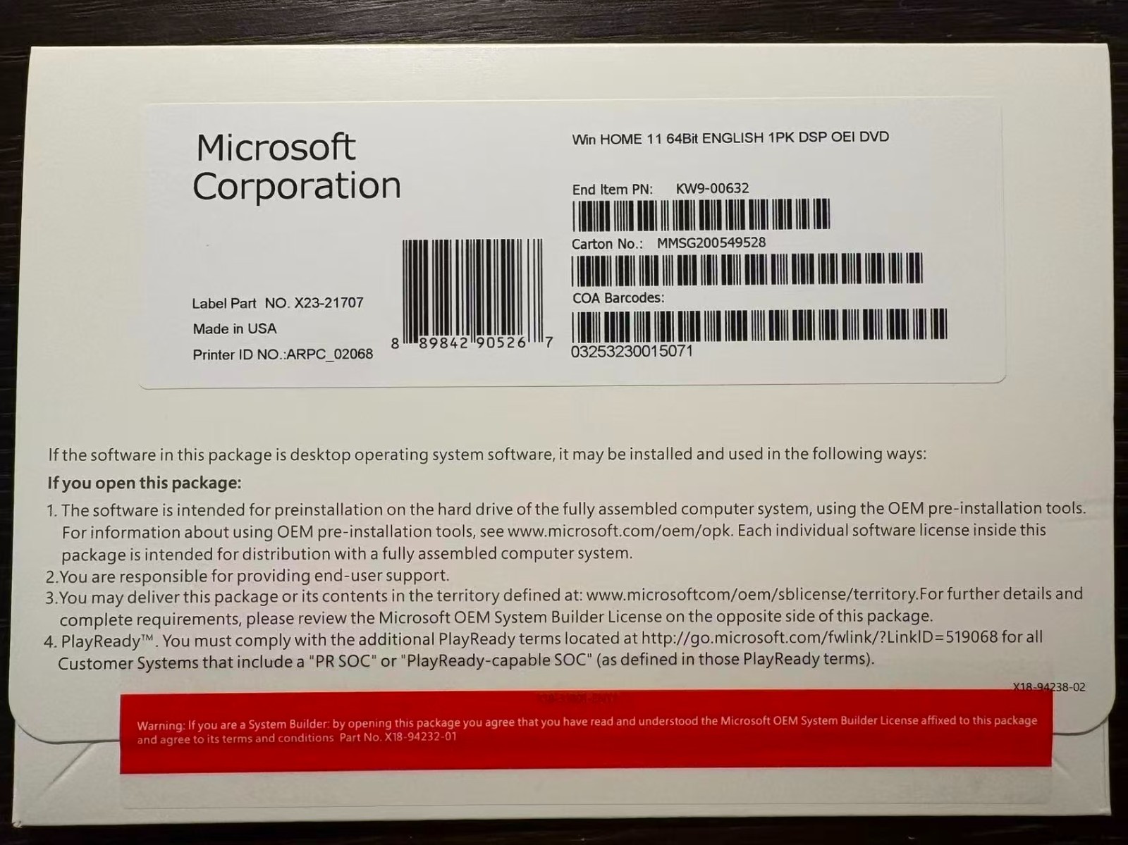 Microsoft Windows 11 Home 64 bit DVD+KEY