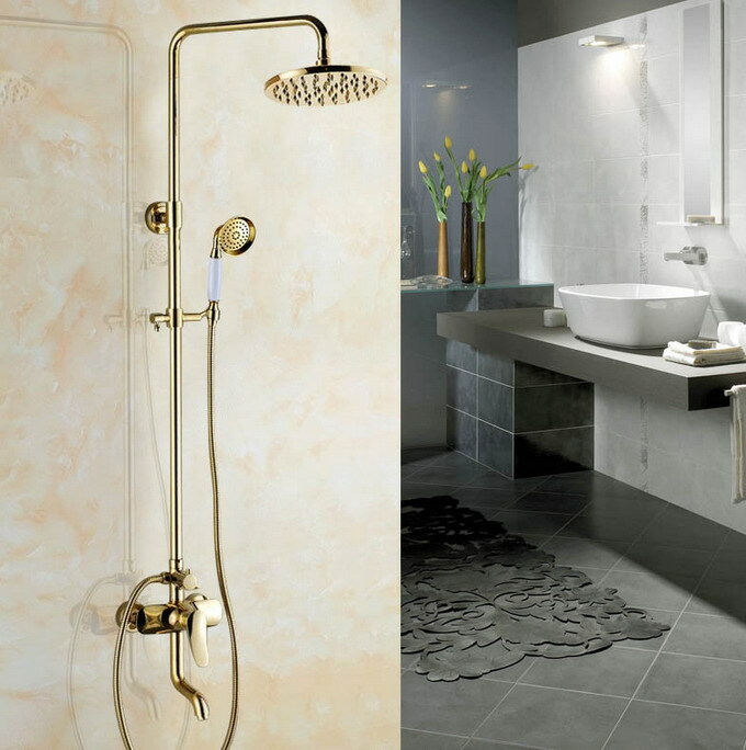 Wall Mounted Gold Brass Bathroom Rainfall Shower Faucet Set Tub Mixer Tap 2gf312