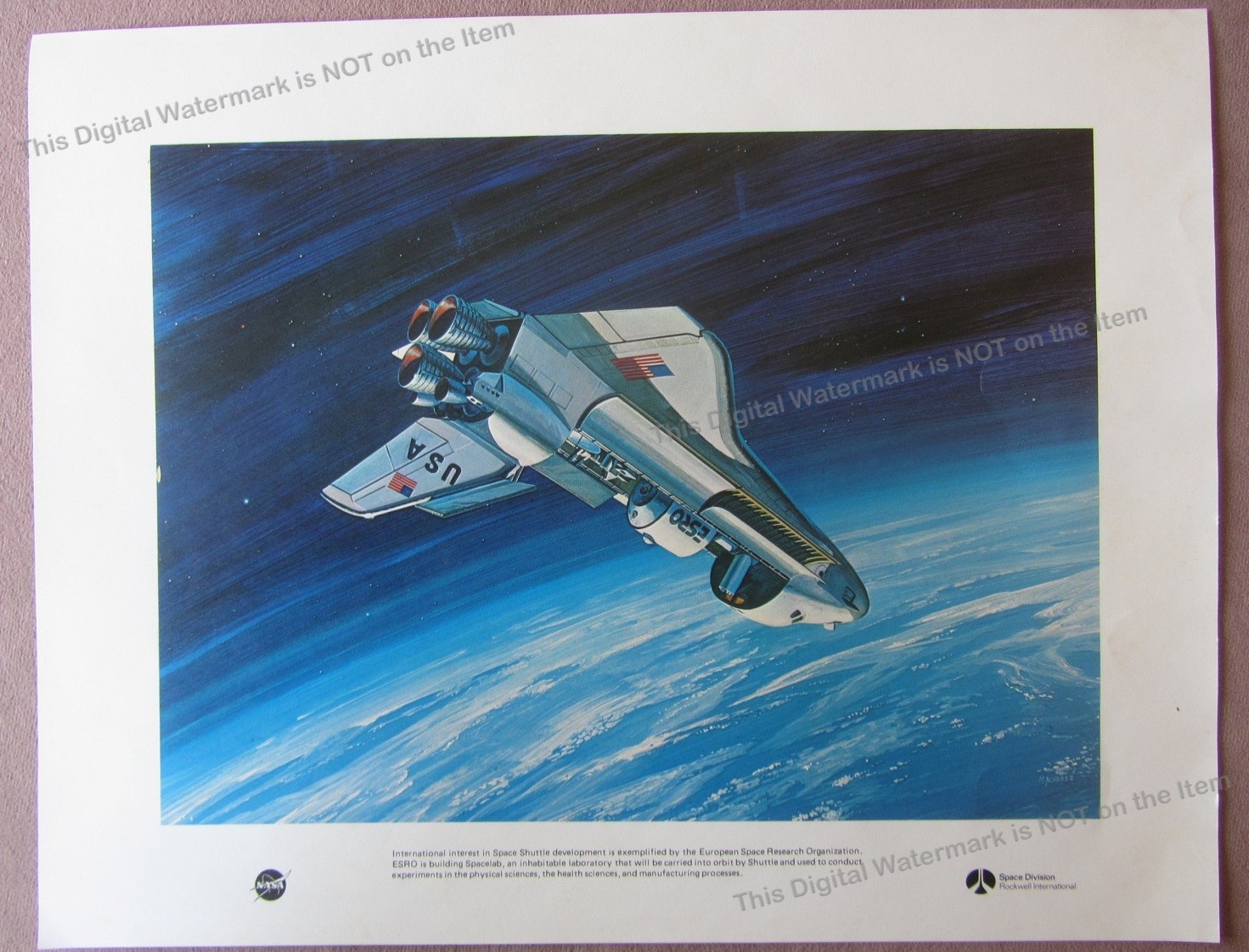 1970s NASA Rockwell Space Shuttle Carrying ESRO Spacelab Concept Art SIGNED