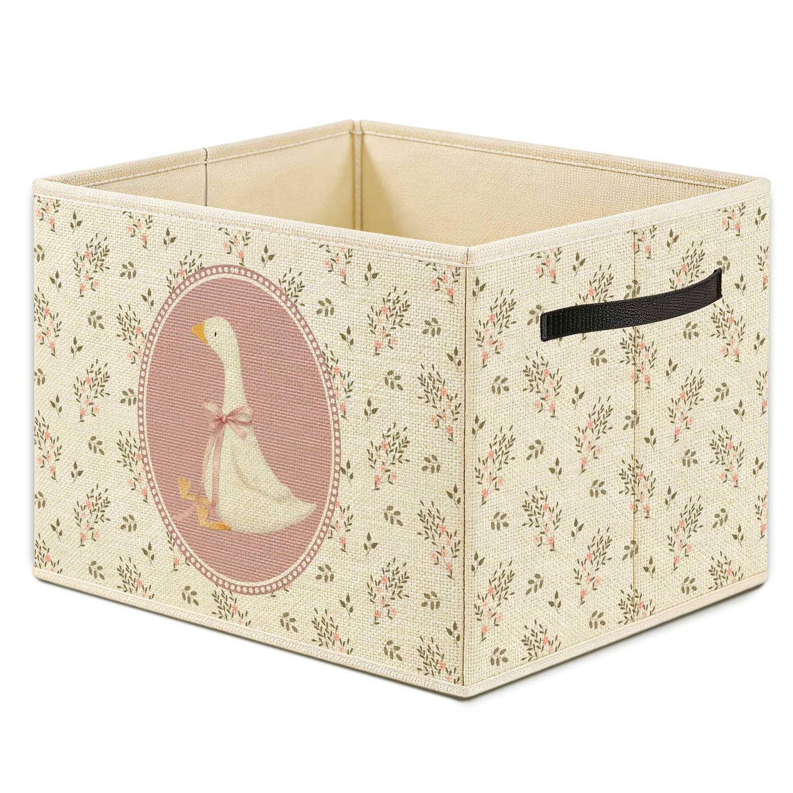 Coquette Pink Bow Goose Floral Storage Bin Box, Goose Nursery Decor, Cottagec...