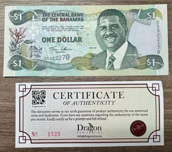 Bahamas, 1 Dollar 2001 P69 Banknote Bills Paper Money Currency Note High Grade