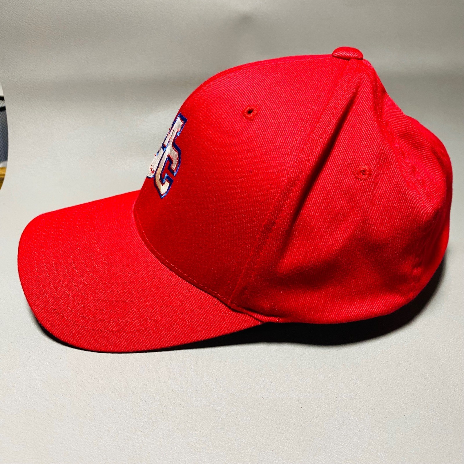 Flexfit MC Baseball Cap Red Fitted Size S M Baseball Stitch Logo Adjustable Hat