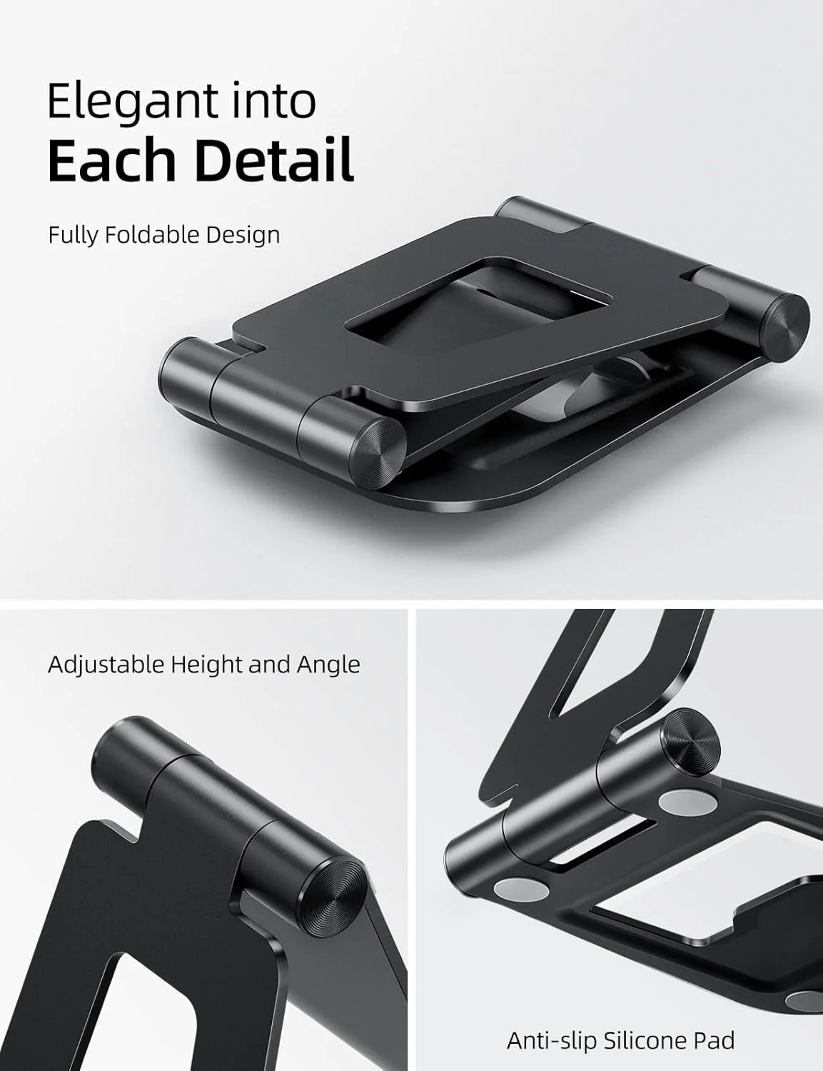 Aluminum Dual Foldable iPad Stand, Fully Adjustable Desktop Tablet Holder