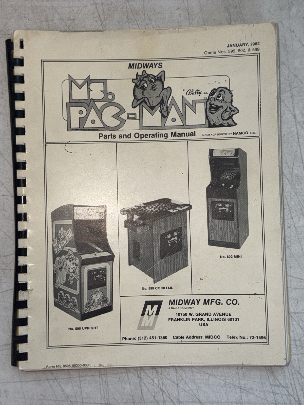 Vintage 1982 Midway Ms. Pac-Man Arcade Video Game Parts & Operating Manual