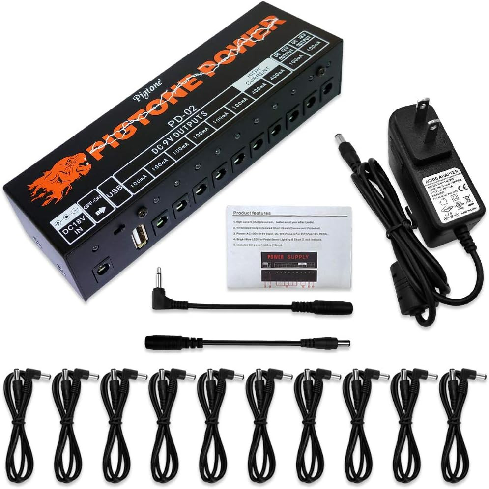 Guitar Effect Pedal Power Supply 10 DC Outputs for 9V 12V 18V Effects Pedals wit