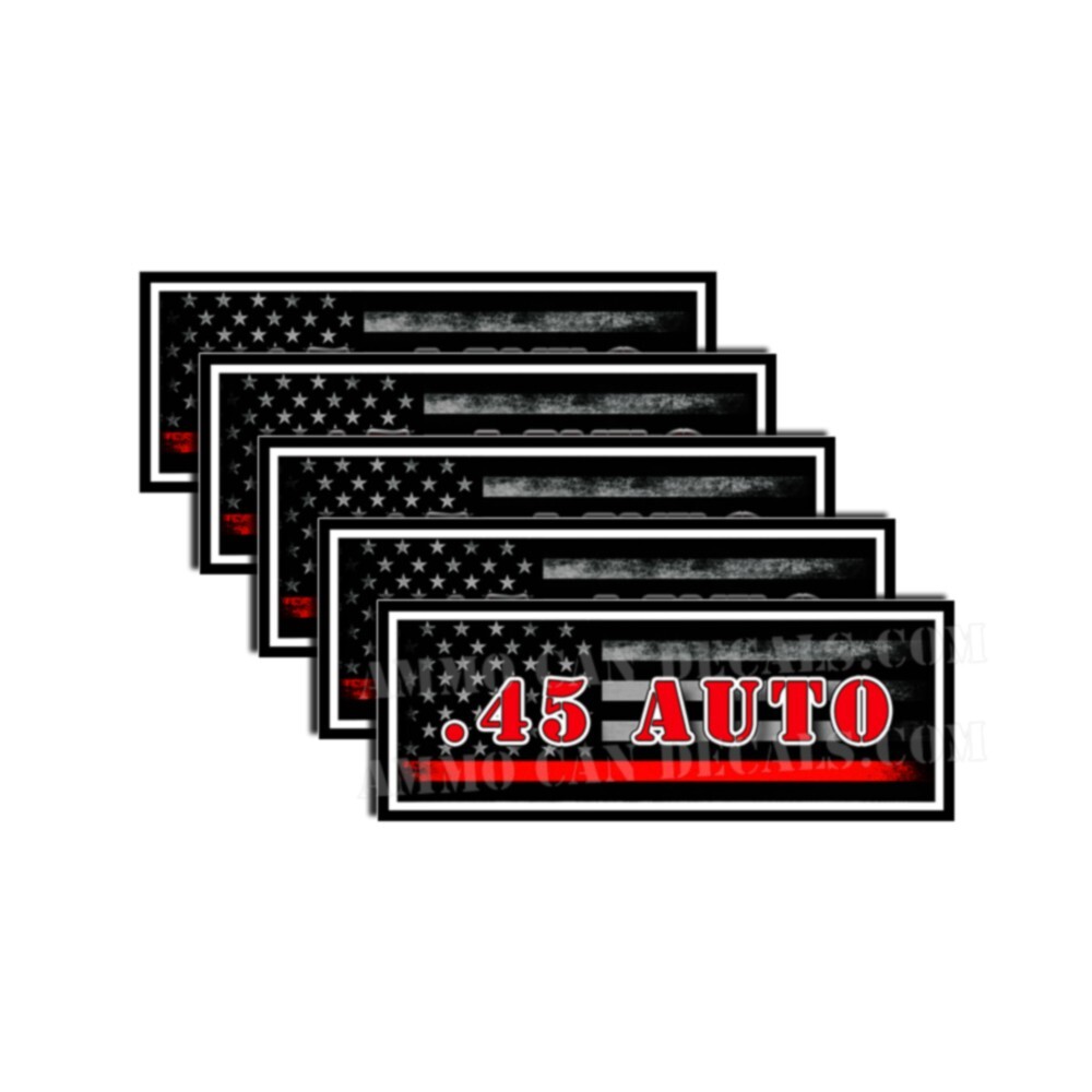 .45 Auto Ammo Can Decal Gun Ammunition Box Sticker Red Line American Flag 5 Pk