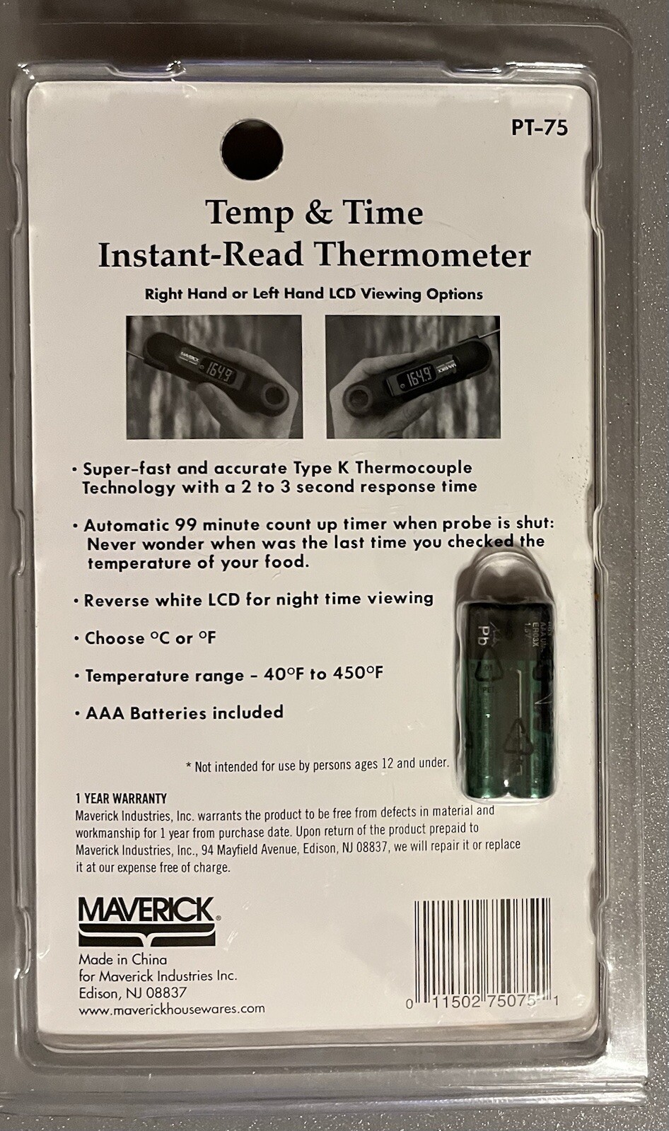Maverick PT-75 Temp & Time Instant-Read Thermometer NEW/SEALED