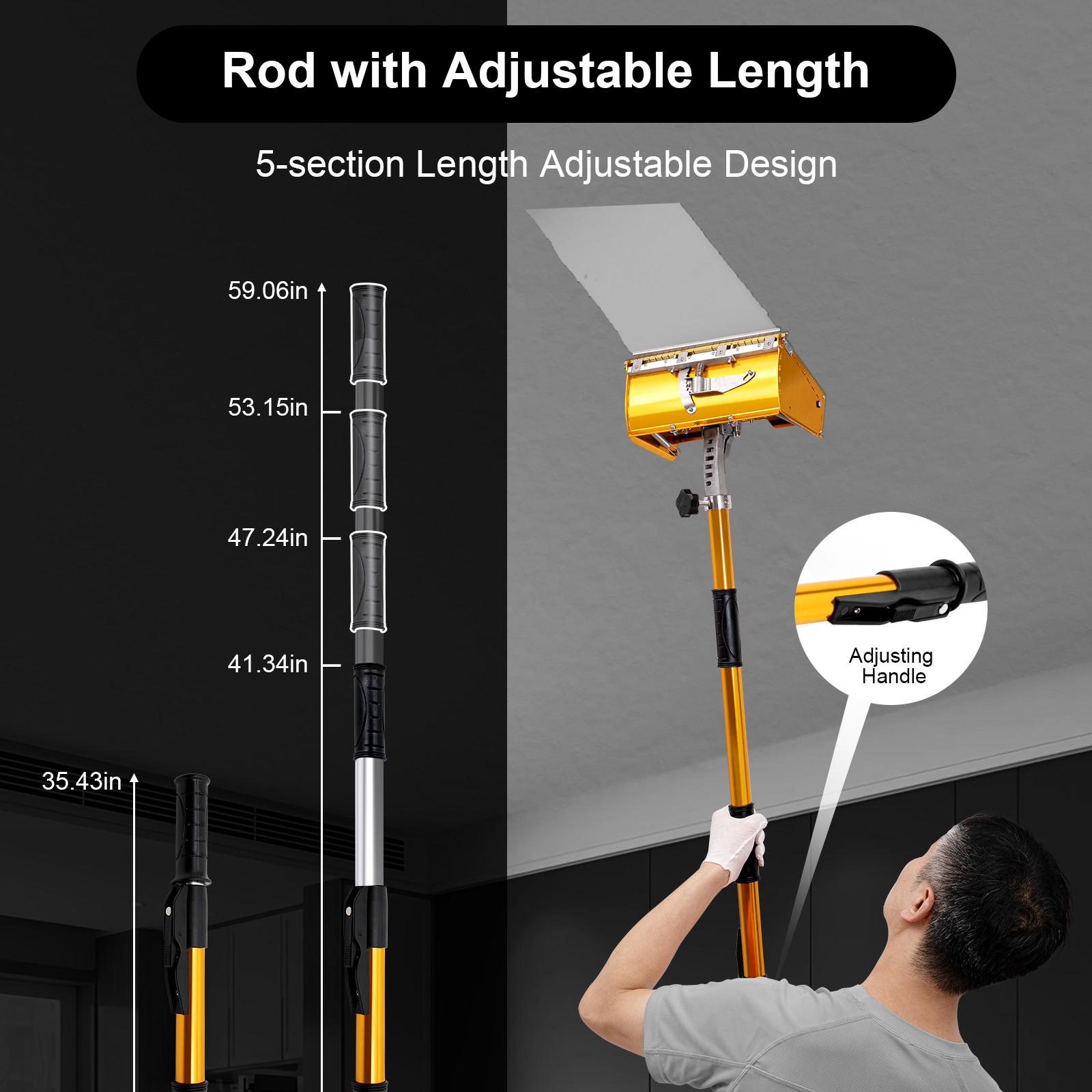10" Drywall Taping Tools Flat Finishing Box Set w/ 40''-64'' Extendable Handle