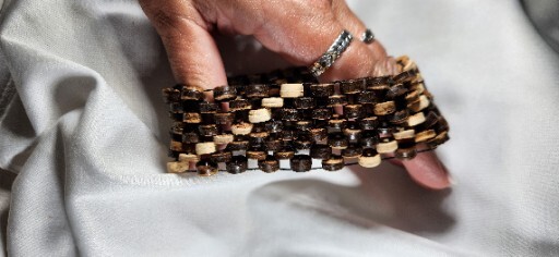 NEW Unique Wide Multi Strand Fine Wood Bead Bracelet / Bangle